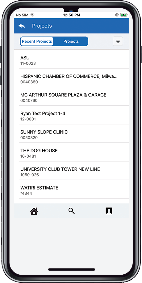 iphone app showing project list